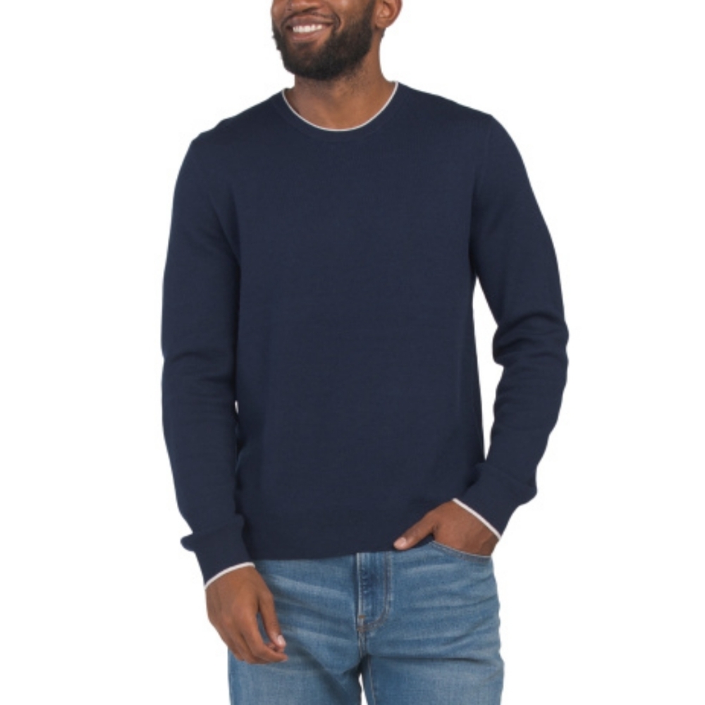 Magaschoni Merino Wool Crewneck Sweater Navy / White